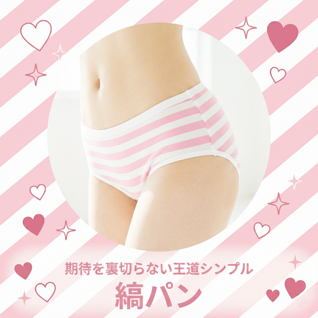 王道シンプル縞パン ピンク