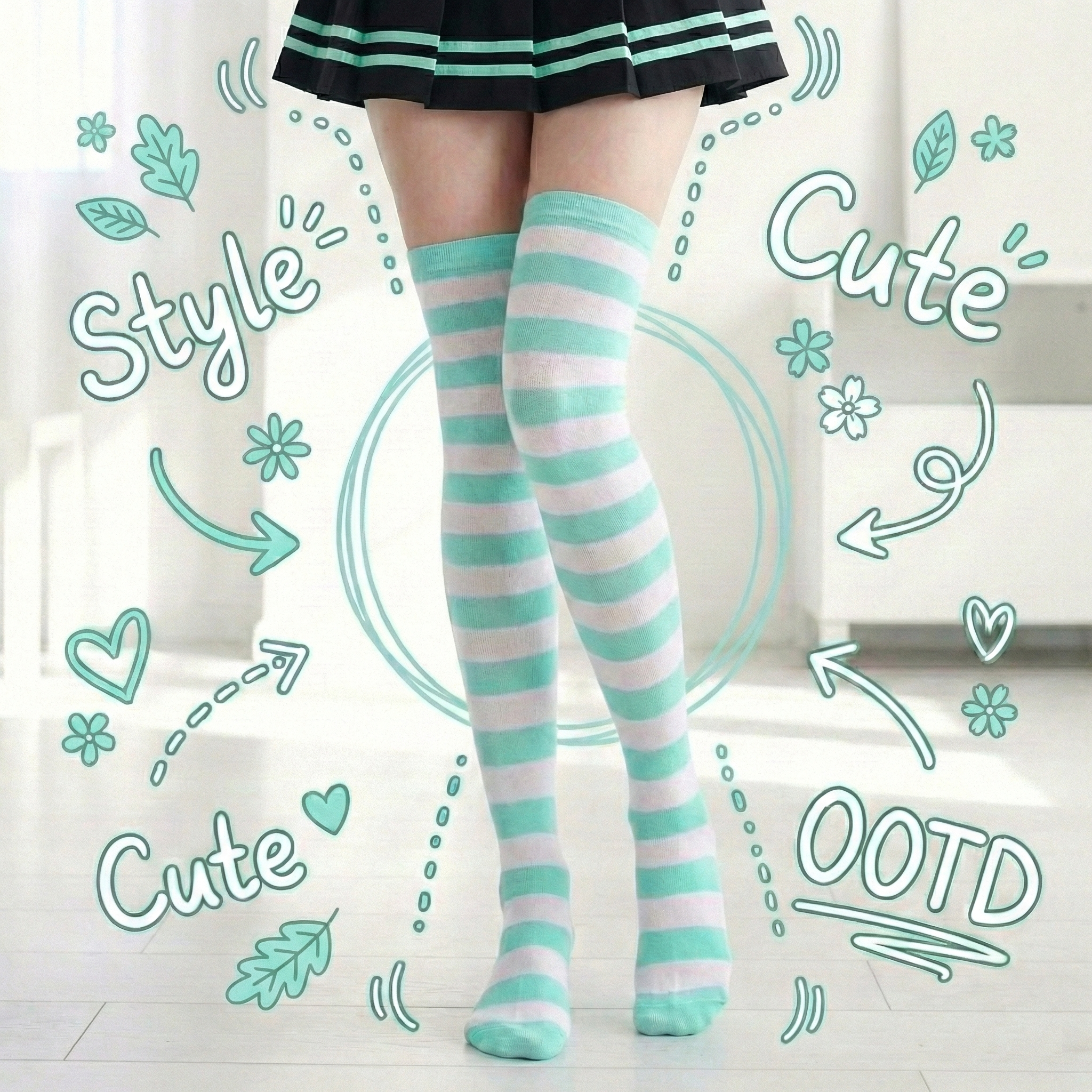 かわいいしましま靴下 ミントグリーン