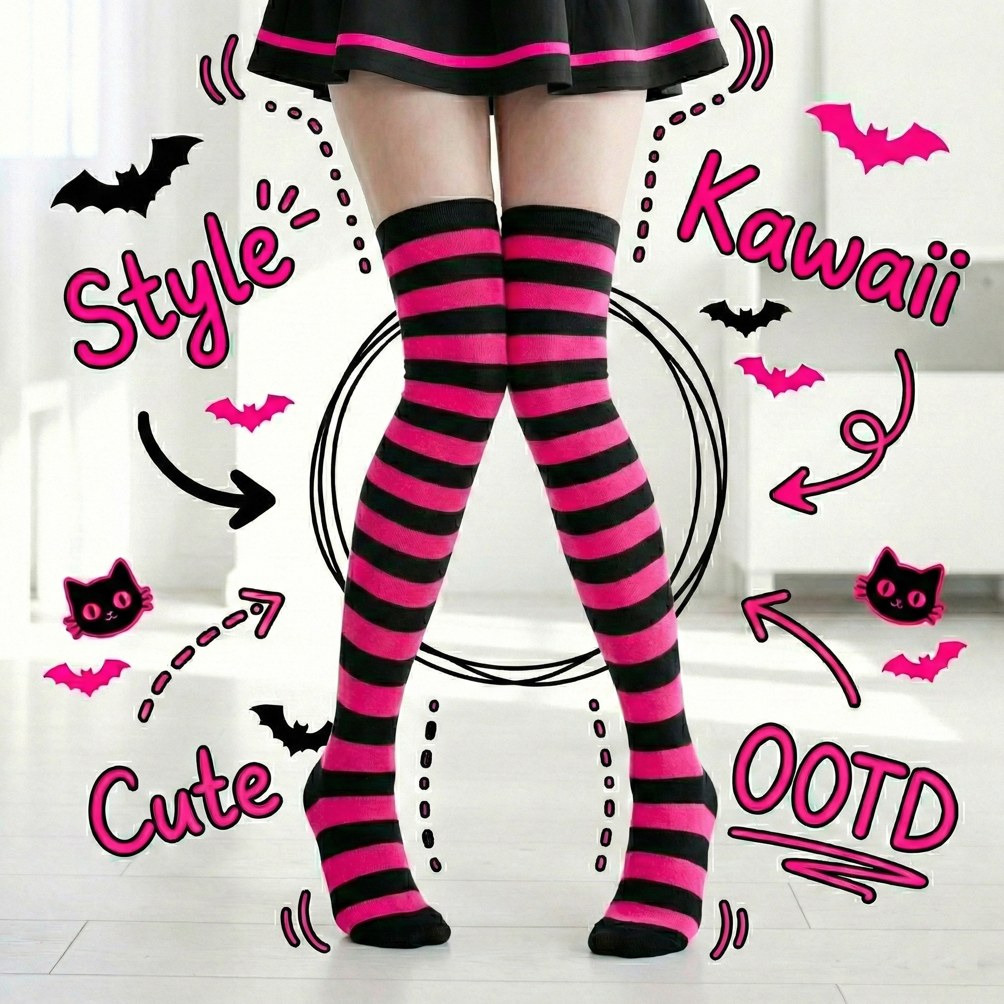 かわいいしましま靴下 ハッピーピンク