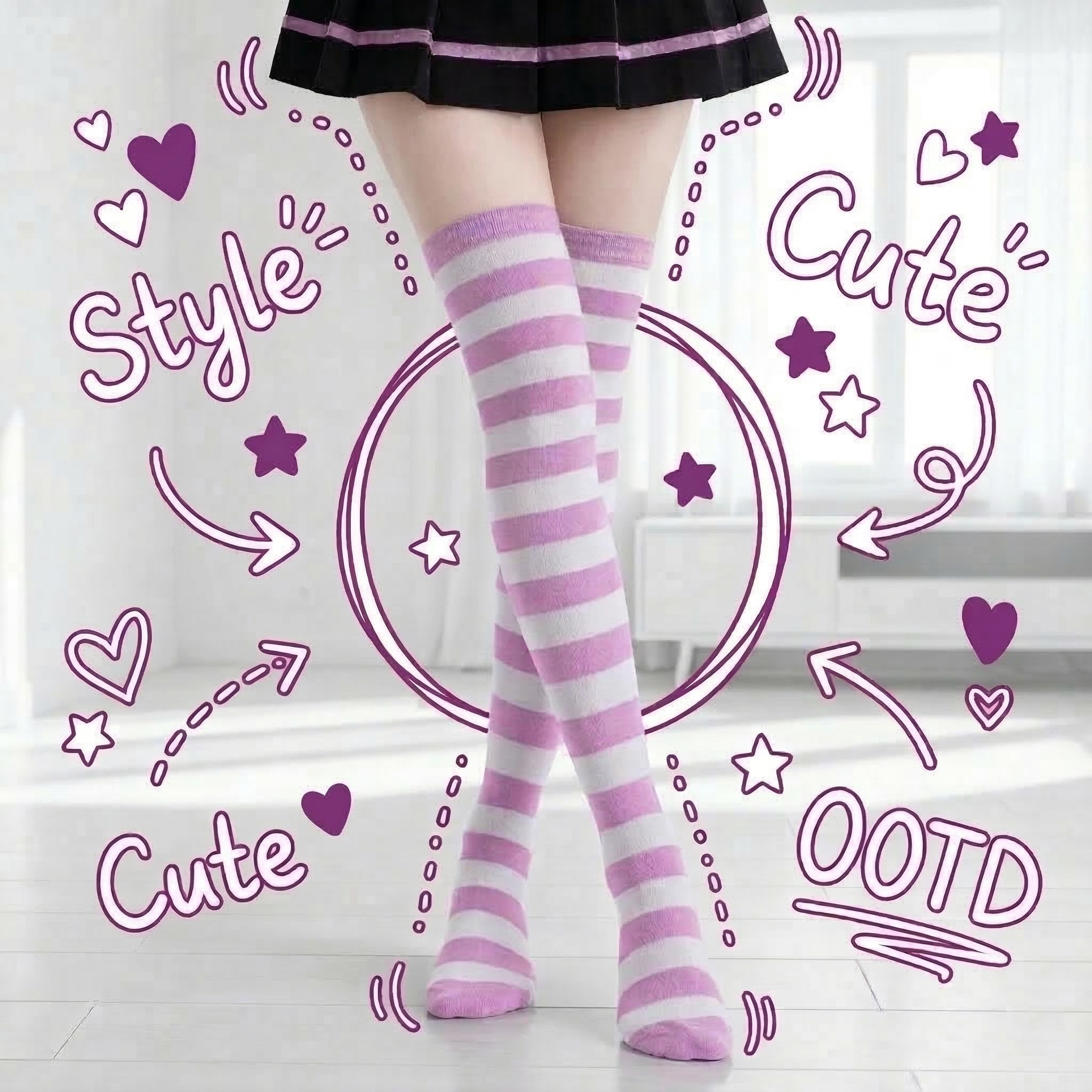 かわいいしましま靴下 ラベンダー