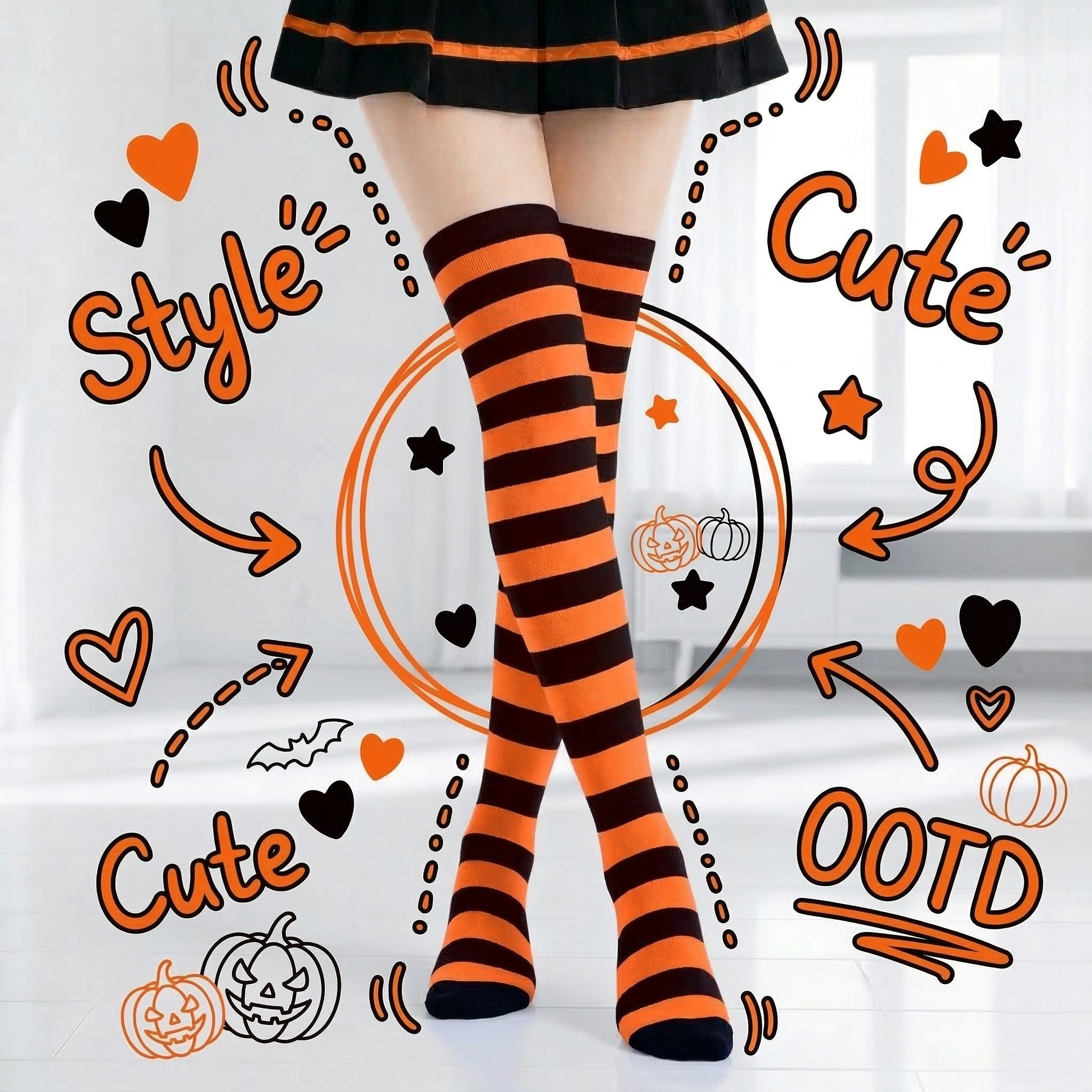 かわいいしましま靴下 オレンジ