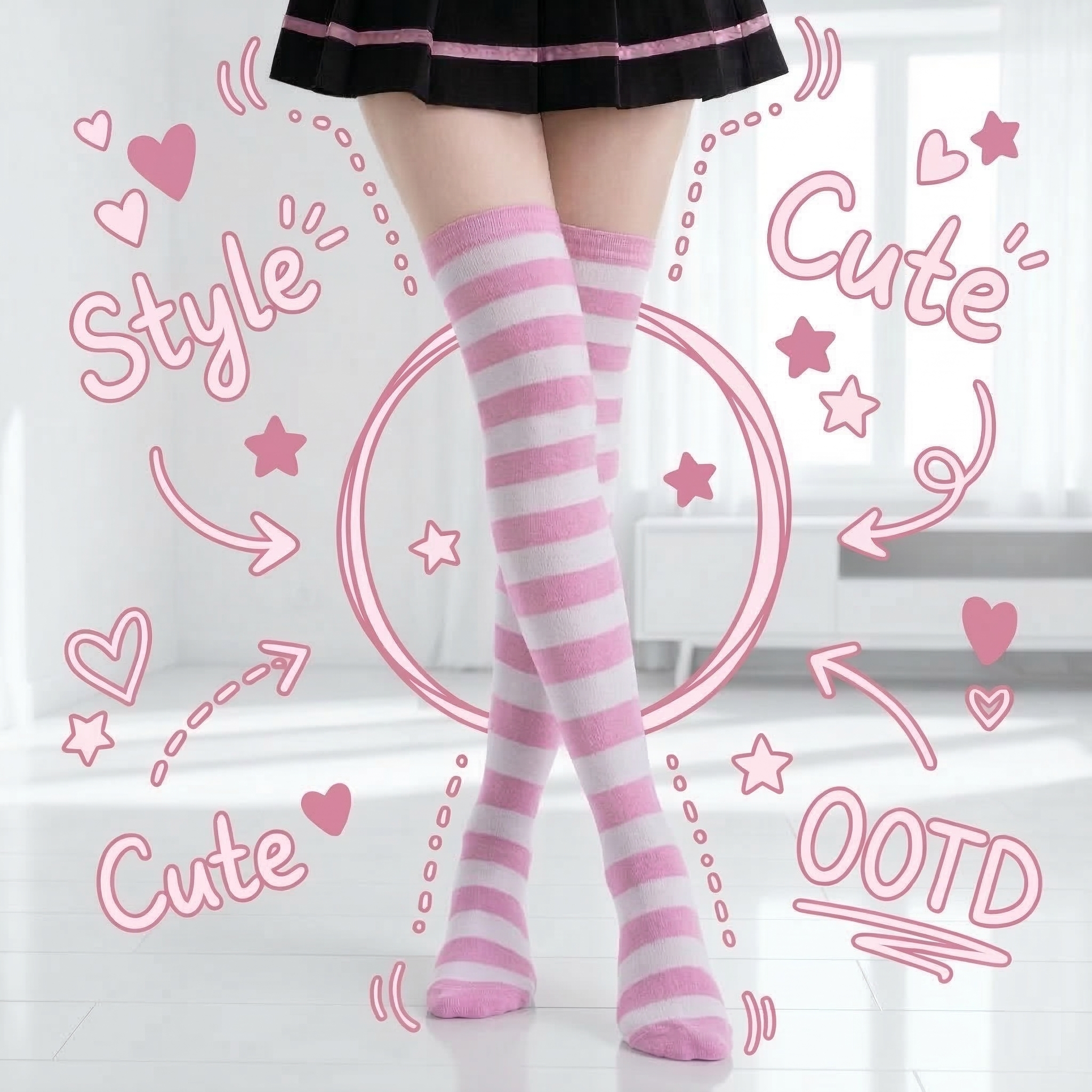 かわいいしましま靴下 ピンク
