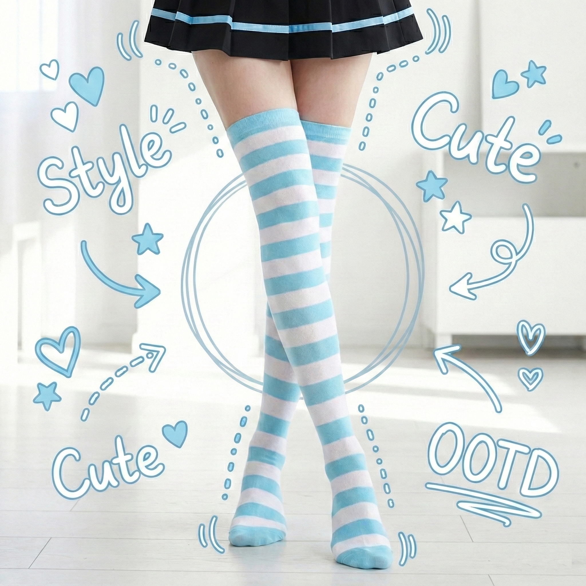 かわいいしましま靴下 水色